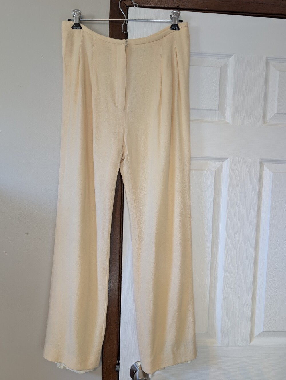 VTG Valerie Stevens 100% Wool Wide-Leg Lined Pants Creamy Light Yellow Size 12